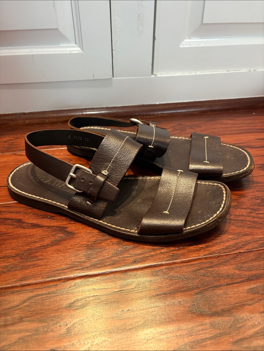 Prada Vintage Men's Brown Leather Double-Strap Sandals - Picture 4 of 4